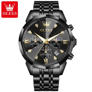 OLEVS Men's Fashionable Waterproof Quartz Watch - Business-Mature, Premium, Handsome Personalized Design, Black Dial, Casual Trendy Luminous Analog Wristwatch, Fashionable Waterproof Watch, Luminous Analog Watch