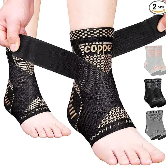 HOXEZU Unisex Breathable Black Ankle & Foot Compression Brace Socks - Adjustable, Antimicrobial, Ankle Injury Relief, Pain Alleviation, Sports Support, Sprain Stabilizer for Plantar Fasciitis, Tendonitis, Arthritis Recovery