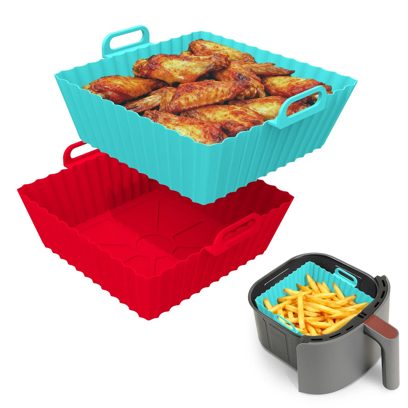1/2pcs Reusable Air Fryer Silicone Basket, High-Temperature Resistant Up to 240℃, Kitchen Accessory for Healthy Cooking, Air Fryer Accessories
