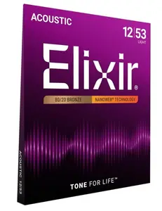 Acoustic Guitar Strings, 80/20 Bronze with NANOWEB Coating, Longest-Lasting Bright and Focused Tone with Comfortable Feel, 6 String Set, Light 12-53
