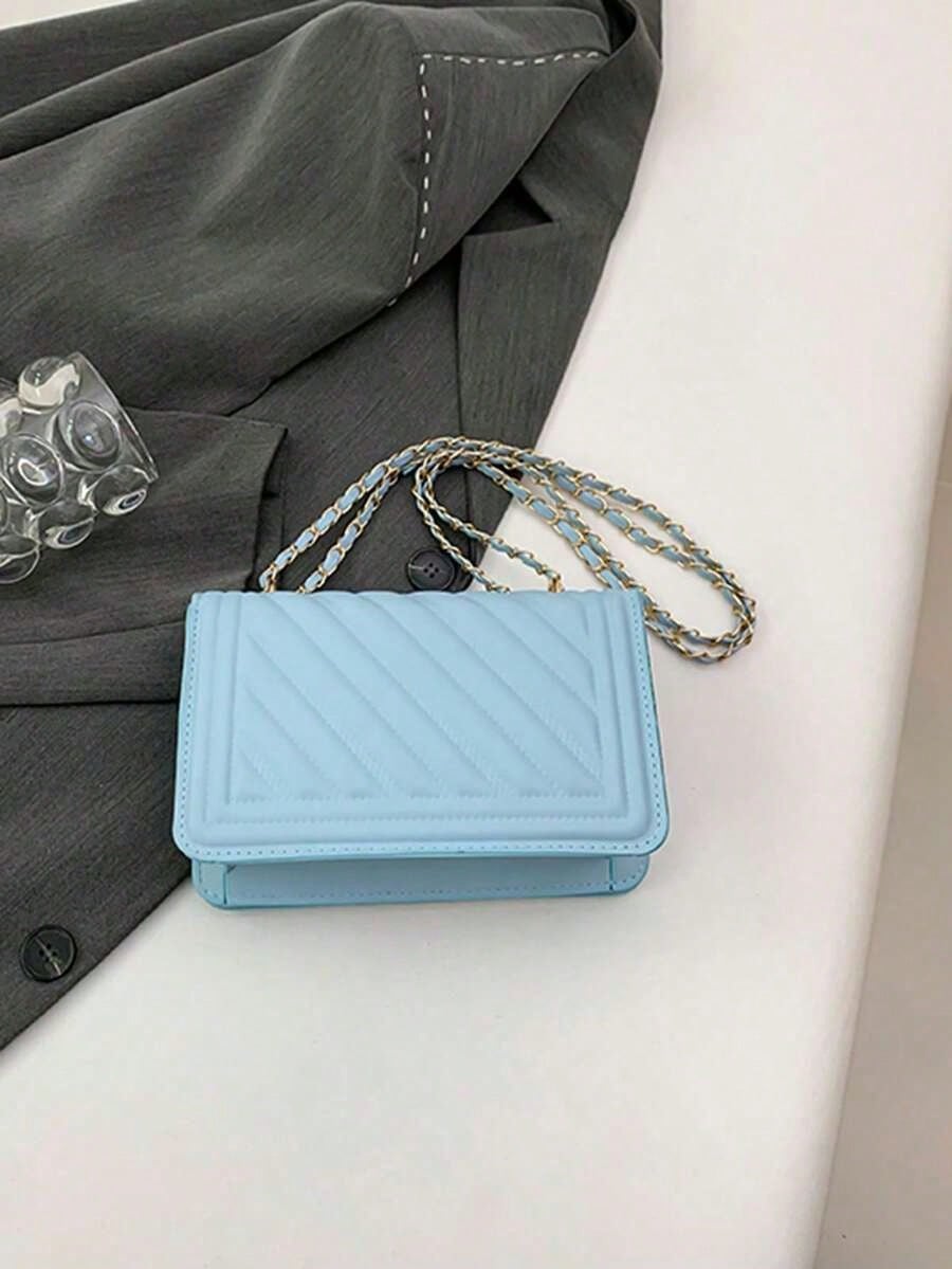 Fashionable New Solid Color PU Embossed Shoulder Bag, Street Commuting Crossbody Bag, Minimalist Women's Chain Small Square Handbag