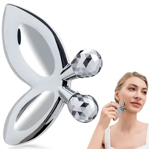 Ice Face Roller 3D Butterfly Gua Sha Facial Massager Tool for Skin Tightening & Muscle Relief Stainless Steel 2-in-1 Body Massager with Aesthetic Decorations for Women's Self-Care Therapy Gift Serum
