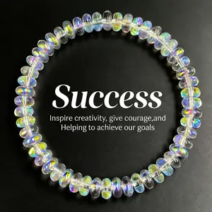 Crystal Success Bracelet for Women, 6mm Iridescent Aura Beads Minimalist Aesthetic Bracelet for Daily Wear, Birthday Gift for Daughter Friend Mom