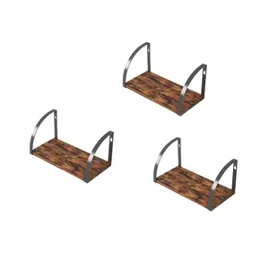Floating Wall Shelves Set of 3 Dark Brown Lip Brackets for Bedroom, Living Room, Kitchen & Bathroom Decor