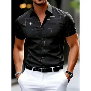 Men's Summer Gold Embroidery Shirt, Button Collared Shirt, Business Casual Versatile, Fitted Plain Design, All Seasons Wear, Stylish and Comfortable, MenswearGift