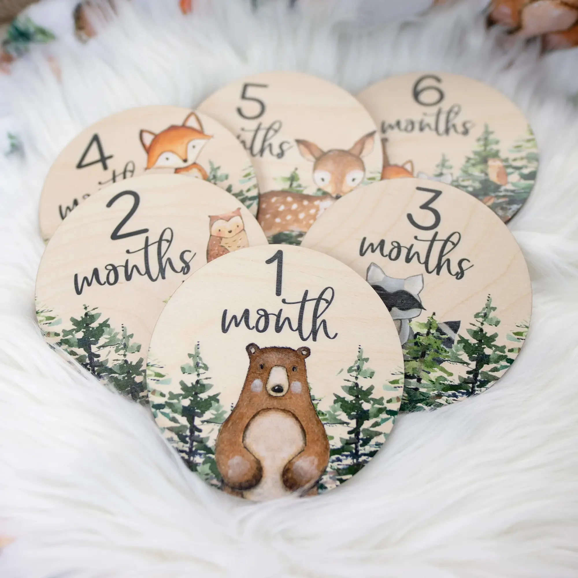 Woodland Milestone Cards Set, 13-Sided Wooden Markers for Baby & Child Development, Nature-Inspired Natural Nursery Decorative Accessories, Charming Photo Props