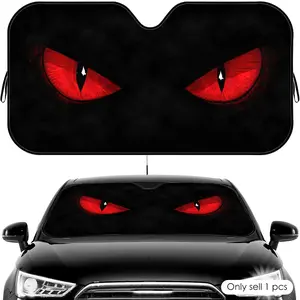 Black cold red eyes Sun Visor Reusable Aluminum Foil UV Protector Suction Cups Heat Three-layer Insulation Sun Shade For Car Windshield