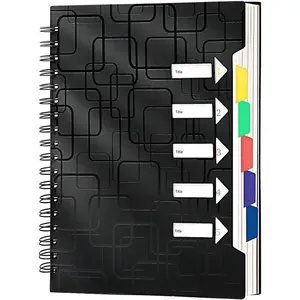 5 Subject Notebook for Work 240 Pages Spiral Notebooks College Ruled with Dividers Tabs A5 Small Note Book for School Office Supplies Note Taking, 5x7, Black