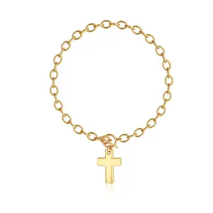 TEWIKY 14K Gold-Plated Large O-Link Chain OT Clasp Cross Necklace Elegant Design for Easter Gift Suitable for Various Occasions