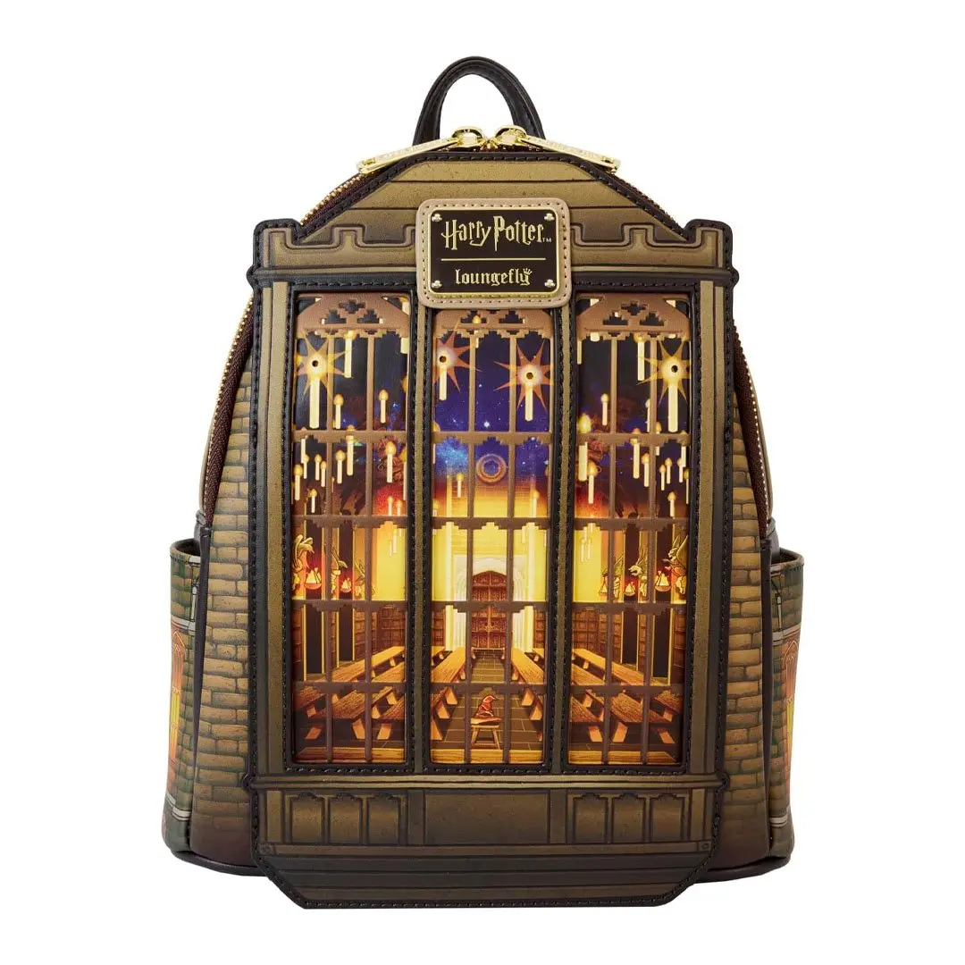 Loungefly Harry Potter Great Hall Faux Leather Mini School Backpack - Featuring Light-Up Candles, Hedwig Print, Functional Design, School Backpacks