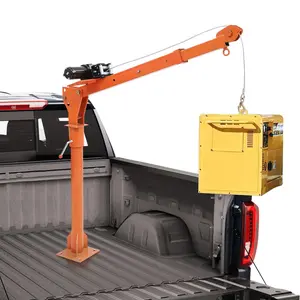 1100lbs Hydraulic Electric Pickup Truck Crane, 360° Swivel, 3-Stage Adjustable Boom, 12V 3500lb Winch, Heavy Duty Hitch Mount, Portable Folding Lifting Hoist for Construction, Workshop, Trailer, Pickup
