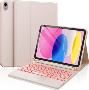 【CHESONA】for iPad 10th Generation Case with Keyboard, 2 Wireless Channels for iPad (A16) 11th/10th Gen (2025/2022), Backlight, Flip Stand Case with Pencil Holder, Multi-Touch Trackpad, Pink