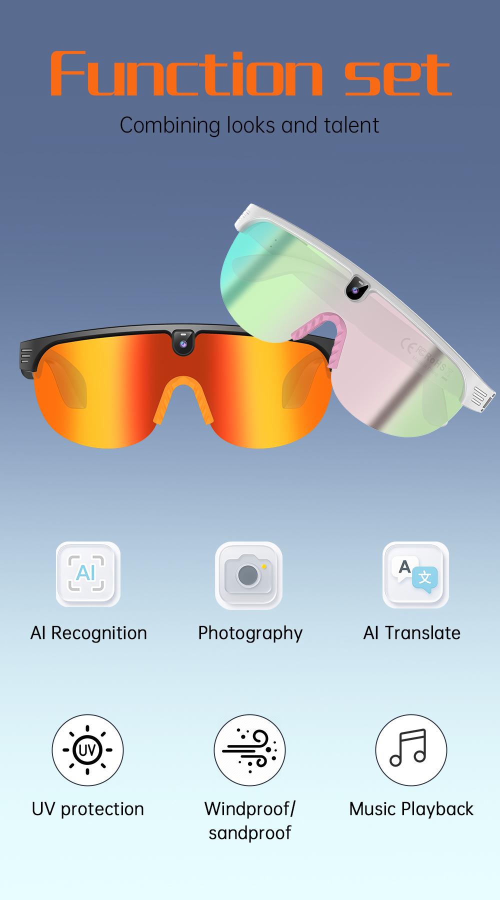 2026 AI Smart Glasses with Camera Dust UV Proof Cycling Sports Goggles- HD Video Recording Glasses with Audio, Music Playback, Wireless Call, Touch Control, Real-Time Translation, AI Object Recognition, for Men Women, Translation Glasses