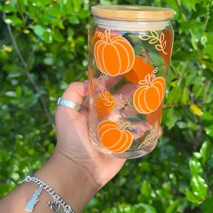 1pc, Harvest Pumpkin Water Cup with Lid and Straw, Can-Shaped Water Cup, Iced Coffee Cup, for Tea, Juice, Milk, Birthday Gift, Beverage Utensils