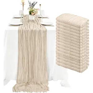 16 Pack Beige Cheesecloth Table Runner 35x120 Inch Boho Gauze Cheese Cloth Table Runners, 10 FT Long Rustic Sheer Table Runners for Wedding Bridal  Shower Birthday Party Table Decorations