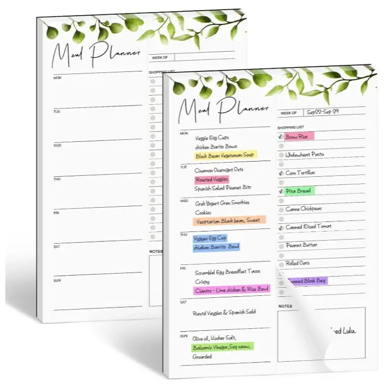 2 Pack Weekly Meal Planner Notepad for Fridge 8.3x5.5 Inch Undated Menu Board Tear Off Grocery List 50 Sheets