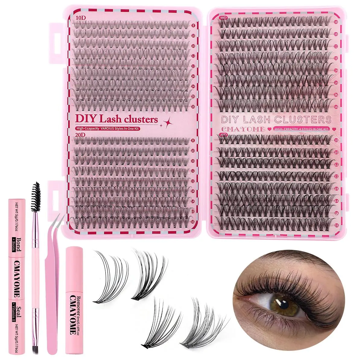 Natural-Look Eyelash Extensions, 1 Box Individual False Eyelashes with Eyelash Glue & Tweezers & Brush, Eye Makeup Enhancement for Women & Girls, Eyelash Fixer