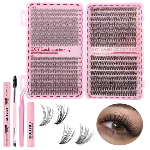 Natural-Look Eyelash Extensions, 1 Box Individual False Eyelashes with Eyelash Glue & Tweezers & Brush, Eye Makeup Enhancement for Women & Girls, Eyelash Fixer