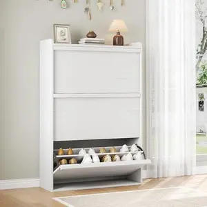 Wooden Shoe Cabinet with 3 Flip Drawers - Space-Saving Design, Adjustable and Removable Shelf, Ample Storage Space, Durable Engineered Wood, for Entryway, Hallway,White