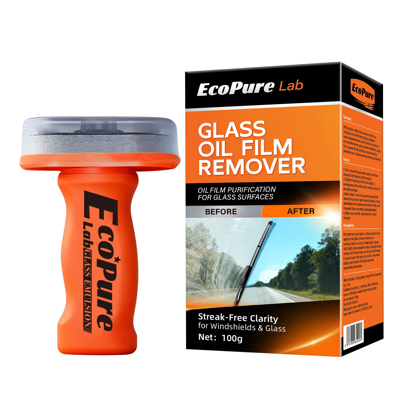 EcoPure Lab 4 Glass Oil Film Remover - Car Windshield & Glass Surfaces Surface Cleaner, Oil Removal Cream, Fast Cleaning, Compact Easy-to-Carry, Improves Visibility for Clearer Driving View
