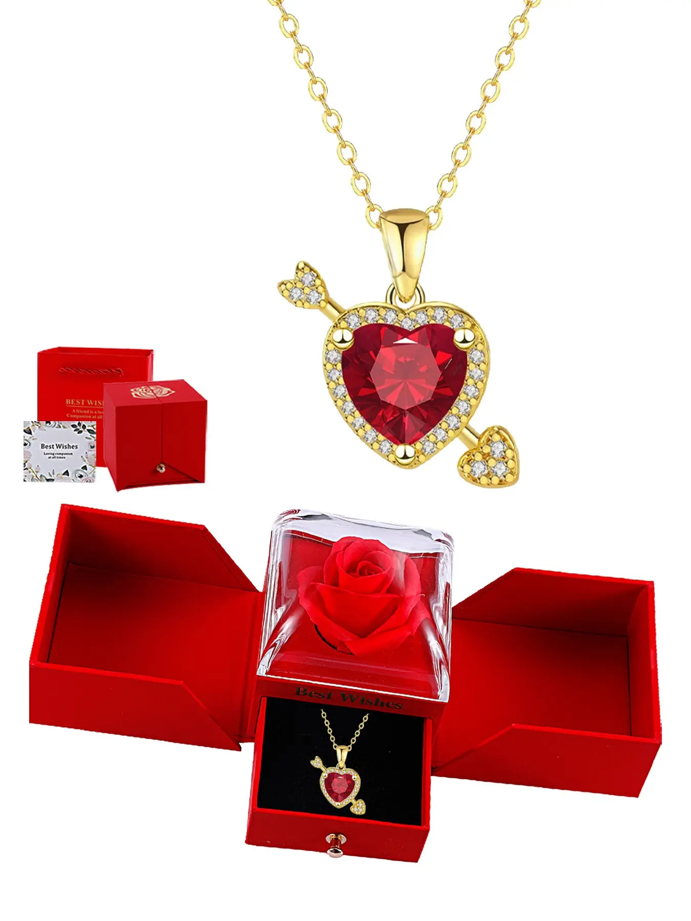 Cupid's Arrow Heart Necklace, Zircon Pendant, Eternal Rose Gift Box, Exquisite Jewelry Gift, Perfect for Mom, Wife, Girlfriend, Mother's Day, Valentine's Day, Birthday