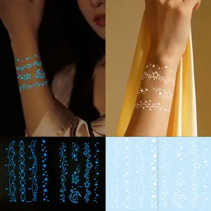 2 Sheets Glow in the Dark Star & Moon Temporary Tattoos, Easy to Apply, Ideal for Vacations, Parties, Daily Wear, Atmospheric Exotic Looks