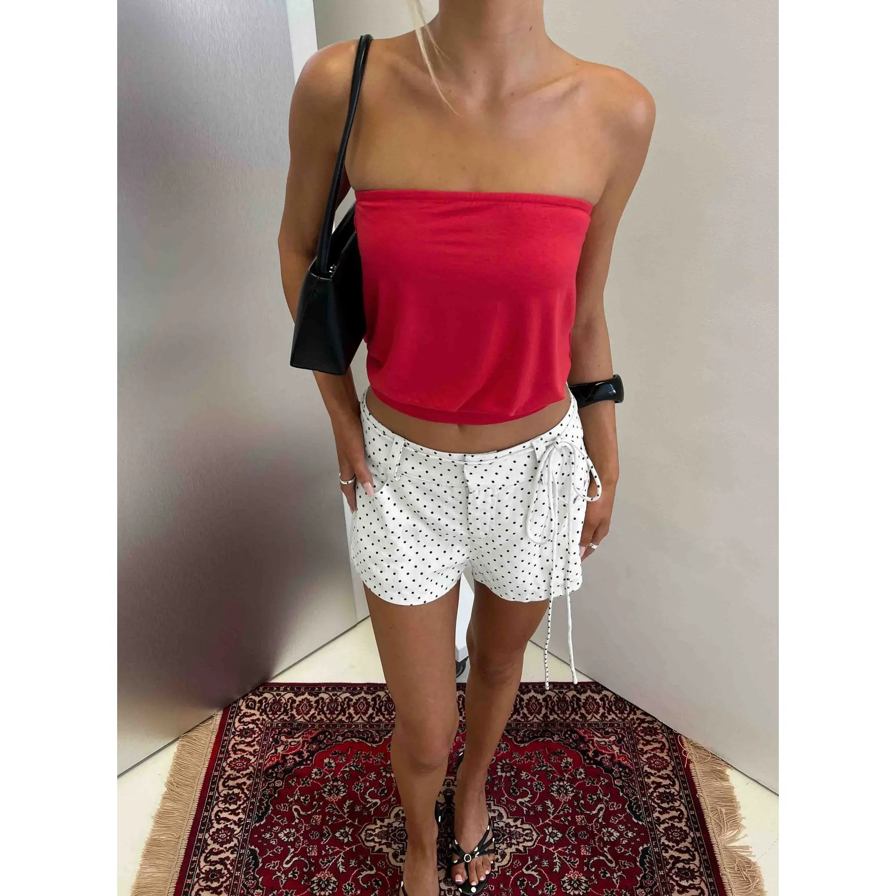 Wryn Strapless Blouson Tie Detail Top Red