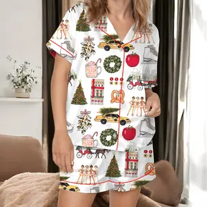 Christmas In New York Pajama Set, Christmas Sleepwear Gifts Nightwear Pajama Satin,Christmas in New York Pajama Set, Cozy Satin Sleepwear for Women, Holiday Gift Set for Her