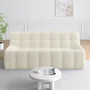 Sofa, full sponge compression corduroy 3 seat sofa, modern minimalist style corduroy sofa, comfortable compression sofa, space efficient design - Beige -W487P236341