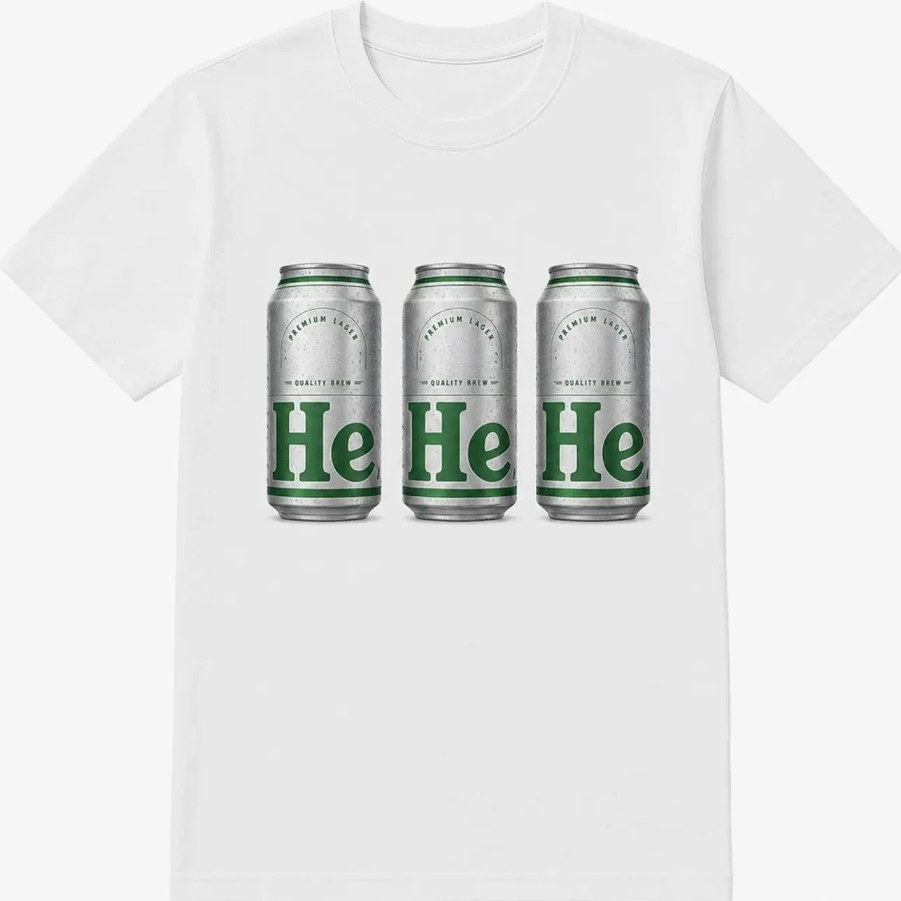 Women's Short Sleeve Graphic T-Shirt, He He He Premium Lager Parody Beer Can Funny Drinking Multi-Use Clothes, GZS