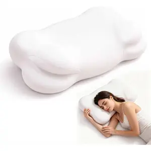 Ergonomic Memory Foam Cervical Support Cloud Pillow for Side Back Stomach Sleepers with Eye Mask & Earplugs White