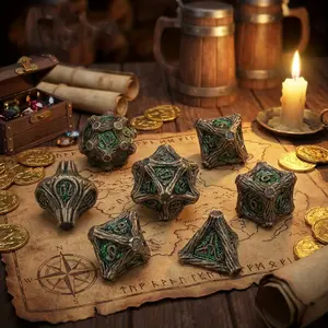 7-Piece Zinc Alloy Polyhedral Dice Set (Copper Green) for DnD, Pathfinder & TTRPG