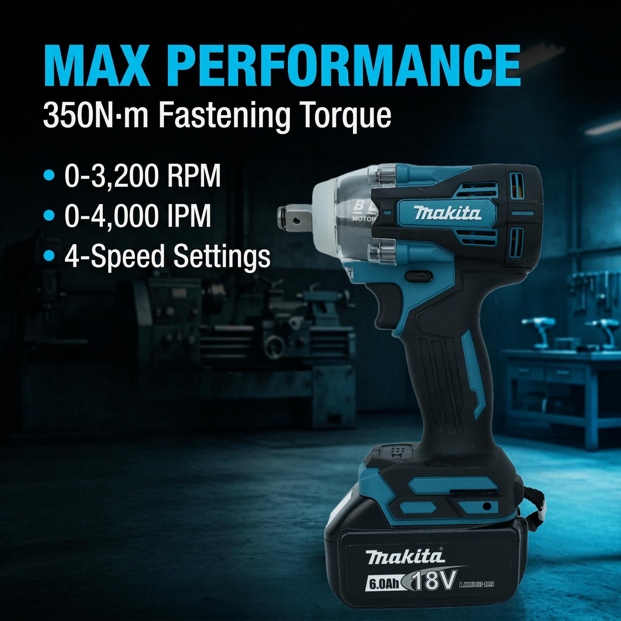 Makita DTW004 18V Brushless Impact Wrench, 630Nm Max Torque, 0-4000IPM for Heavy Duty Bolting tool kit set