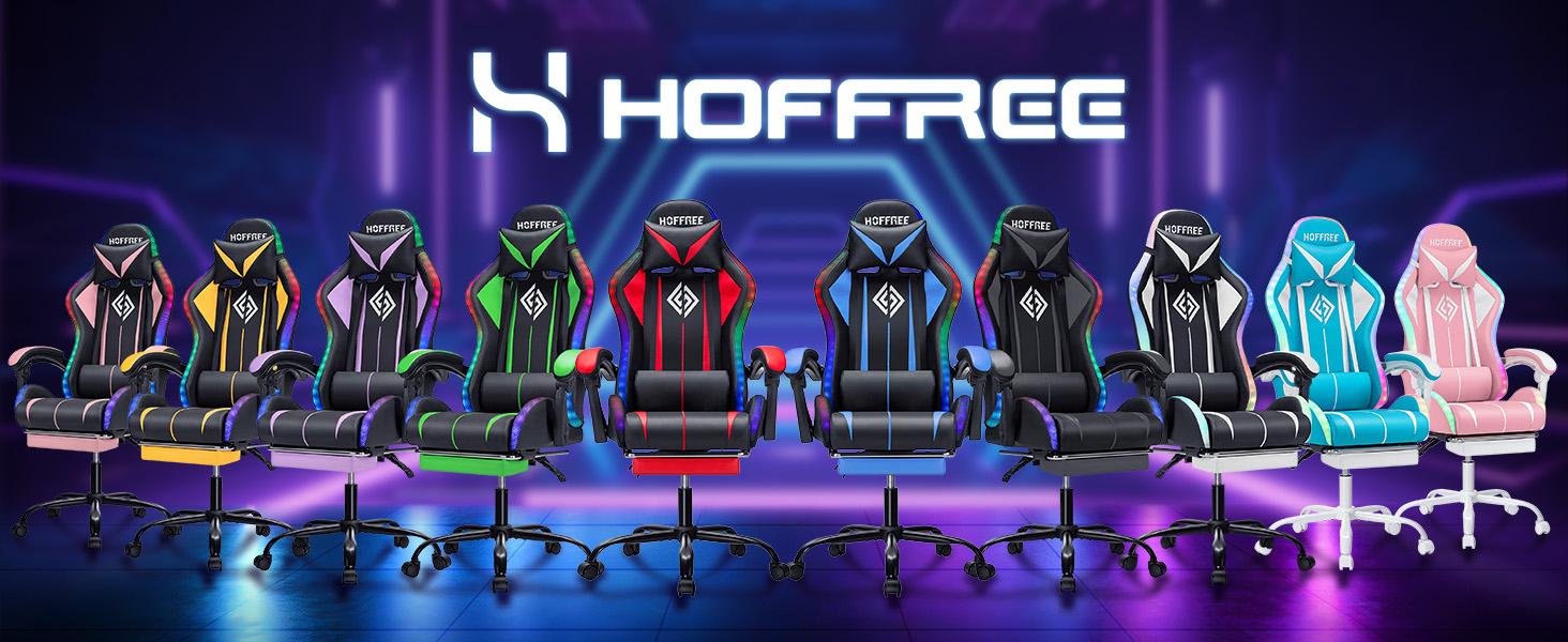 HOFFREE RGB Gaming Chair with Speakers Massage Computer Gaming Chair with LED Lights and Footrest High Back Video Game Chair for Adults Red and Black