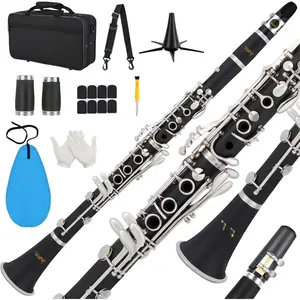 Clarinet For Beginners Students B Flat Clarinet 17  Clarinets with Case Stand Strap 2  8 Mouthpiece Cushion White Gloves(Black)