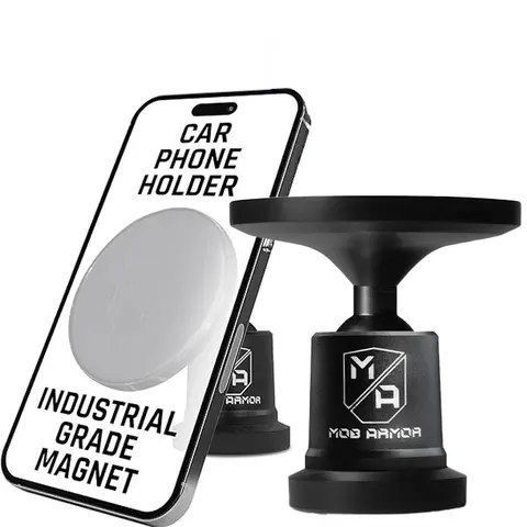 MOB ARMOR MobNetic Maxx .MS Aluminium MagSafe Compatible Cellphone Car Holder - Vehicle Mount, Non-Charging Magnetic, Lightweight Structure, Fits Any Metal, Ideal for Dashboard, Truck Drivers, Mobile Phone Holders & Mounts