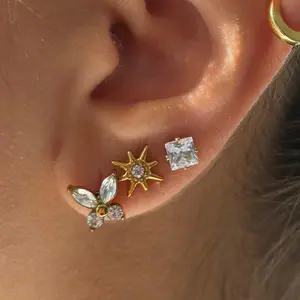 EVRY JEWELS Gold or Silver Plated Women's Hypoallergenic Eternal Twinkle 3 Pack Flat Back Earrings Set