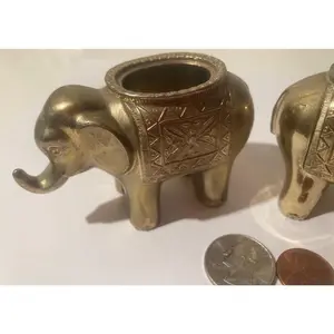 2 Vintage Set of Brass Elephants, Set of Elephants, Incense Holder, Incense Burner, 3 1/2" Long, Unused, Home Decor, Table Display