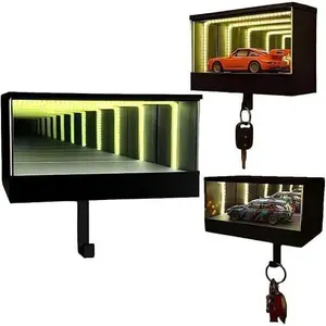 Car Garage Key Storage Box with Hook Infinite Depth Mirror Garage Keychain Decoration