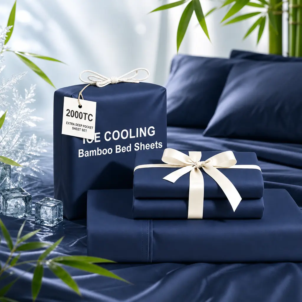 Jollyvogue Extra Deep Pocket Bamboo Sheets - 6 Pcs Breathable & Cooling Bamboo Bed Sheet Set, Hotel Luxury Fitted Sheet Set, Soft Wrinkle-Free & Machine Washable For Extra Deep Mattresses, Room Decor, Full/Queen/King Size Sheet & Pillowcase Sets