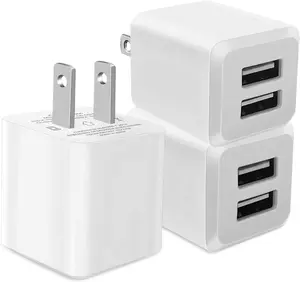 USB Wall Charger, Dual Port Cube Power Adapter Charger Plug Block Charging Box, Dual Port Wall Fast Charging Adapter, Compatible for i Phone 14 13 12 11，Milky White