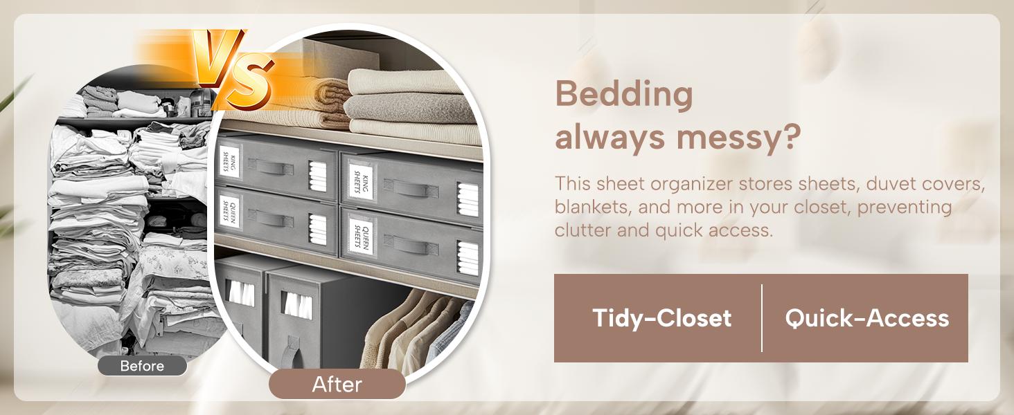 Criusia Foldable Bed Sheet Storage Boxes, Set of 4 | Oxford Fabric Material, Foldable Organizer for Linen Closet, with Transparent Window and Reinforced Handles | Bedding Holder for Sheet Sets (King/Queen Sizes) Organiser