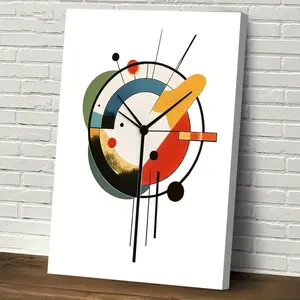 2D Flat Kandinsky Style Abstract Wall Art Clock - Waterproof Wooden Frame Canvas Painting, 27.94x 38.1cm Retro Modern Home Decoration, Suitable for Living Room, Bedroom, Office - Unique Gift Idea, Aesthetic Room Decoration, 2D Flat Design, Perfect Space D