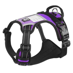 DUOMM Strong No-Pull Dog Harness for Active Large Dogs Purple with Reflective Strips & Buckle Design for Secure Fit