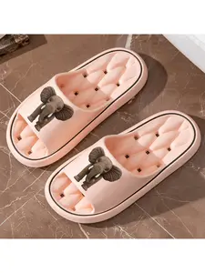 Wood Carving Style Elephant Pattern Slippers, Non-slip Soft Sole Open-toe Slides for Men and Women, Summer Outdoor Beach Vacation Shoes, Cute Animal Design Indoor Bathroom Shower Slippers, Fashion