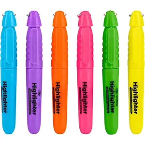 Highlighter Assorted Colors, Mini Colored Highlighters Chisel Tip, Cap with Clip &  Ring, Fluorescent Yellow, Green, Red, Blue, Orange,