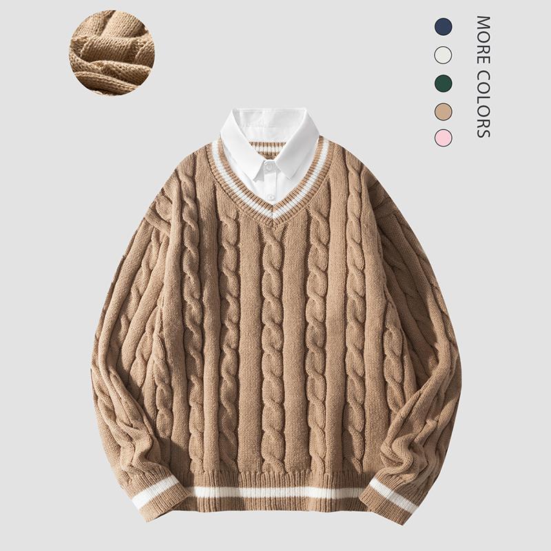 2026 #Springfresh Autumn Winter Men's Polyester Cable-Knit Sweater Soft Skin-Friendly Trendy Casual Formal Shirt Collar Pullover