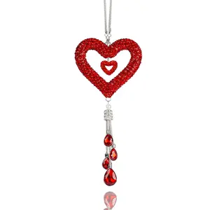 Bling Red Heart Rhinestone Rearview Mirror Charm for Car – Cute Sparkly Hanging Car Accessory for Women & Girls