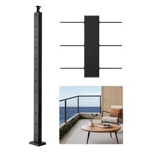 VEVOR Cable Railing Post, 42x1x2 Inch Stair Railing Post, with Pre - Drilled 30 Angled Holes, Stainless Steel Cable Rail Post with Horizontal and Curved Bracket, 1 - Pack, Black, 1JZLGZXHS106VRA3X001V0VEVOR Super Brand Day