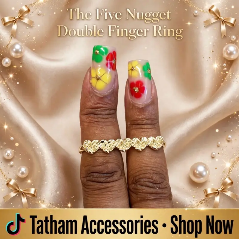 The Five Nugget Double Finger Ring — 10k Gold Plated Statement Ring